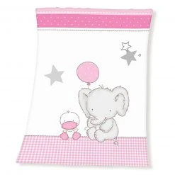 Kinderdecke FYNN ELEFANT - Weiß-Pink - 75x100 cm | Weiche Fleecedecke für Kinder