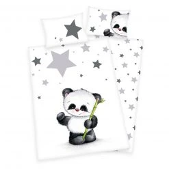 Baumwoll-Bettwäsche JANA PANDA - weiß-grau - 100x135 cm - Kinderbettwäsche | Weich & Hautfreundlich