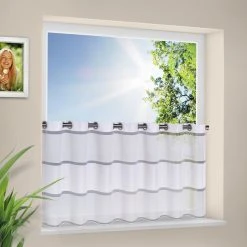 Scheibengardine - weiß-anthrazit - 140x53 cm - Moderner Sichtschutz für Fenster -Heimtextilien Verkäufe 9001884100 1600Wx1600H