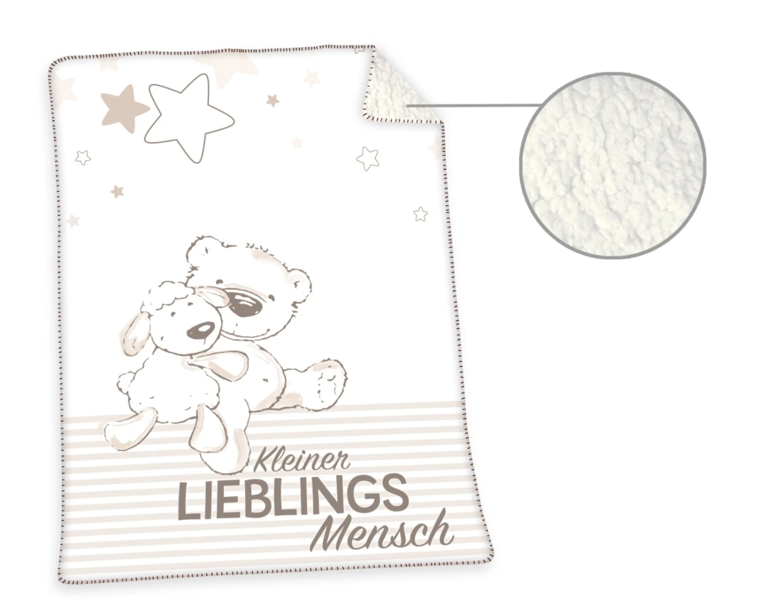 Plüschdecke JONAS LIEBLINGSMENSCH - weiß-beige - mit Sherpa-Rücken - 100x75 cm 3 Plüschdecke JONAS LIEBLINGSMENSCH - weiß-beige - mit Sherpa-Rücken - 100x75 cm