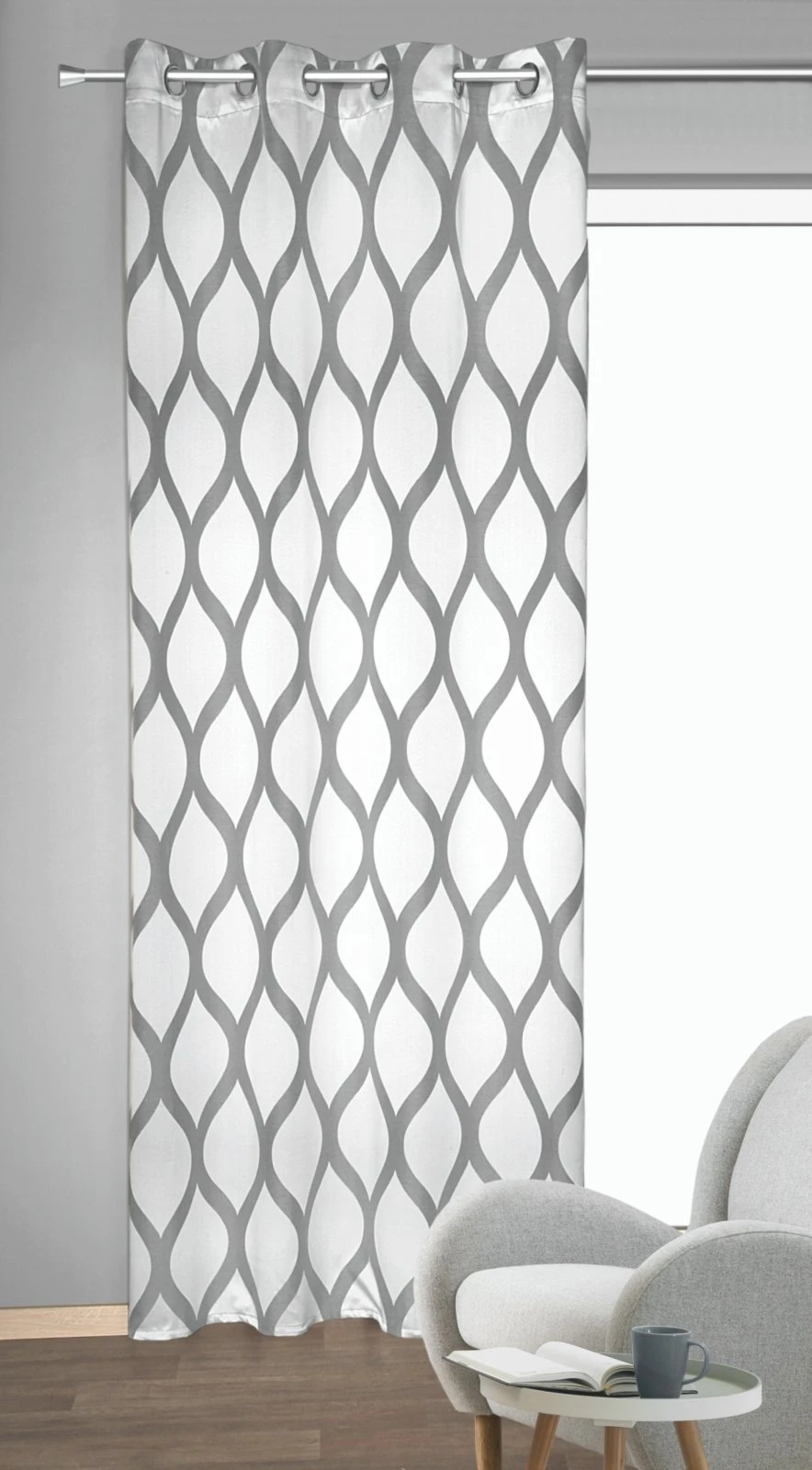 Jacquard-Ösenschal - weiß-silber - Wellen - 135x245 cm - Blickdichte Gardinen 4 Jacquard-Ösenschal - weiß-silber - Wellen - 135x245 cm - Blickdichte Gardinen – Bild 2