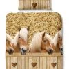 Renforce-Kinderbettwäsche HORSES - Braun - 135x200 cm | Hochwertige Kinderbettwäsche