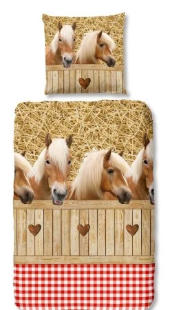 Renforce-Kinderbettwäsche HORSES - Braun - 135x200 cm | Hochwertige Kinderbettwäsche
