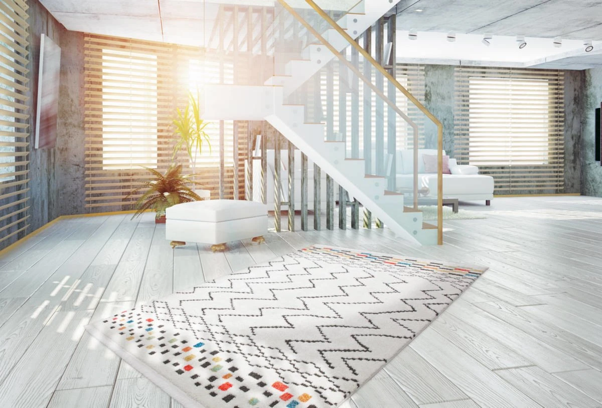 Frisee-Teppich AGADIR 410 - weiß-schwarz-bunt - 160x230 cm | Shaggyteppiche für stilvolle Räume 4 Frisee-Teppich AGADIR 410 - weiß-schwarz-bunt - 160x230 cm | Shaggyteppiche für stilvolle Räume – Bild 2