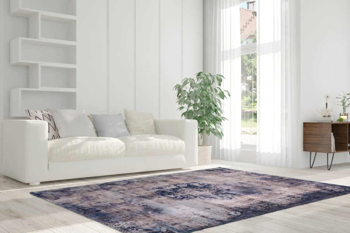 Blauer Kurzflorteppich mit Vintage-Look - 140x200 cm - Stilvoll & Gemütlich 4 Blauer Kurzflorteppich mit Vintage-Look - 140x200 cm - Stilvoll & Gemütlich – Bild 2