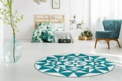ESPERANTO 925 Kurzflorteppich - weiß-türkis - 120 cm | Moderne Wohnaccessoires -Heimtextilien Verkäufe 9003891000 04 1600Wx1600H