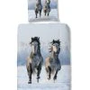 Biber-Bettwäsche Pferde Grau 135x200 cm - Hochwertige Baumwollbettwäsche