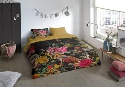 Senf-schwarze florale Microfaser-Bettwäsche, 135x200 cm - Weich und pflegeleicht 5 Senf-schwarze florale Microfaser-Bettwäsche, 135x200 cm - Weich und pflegeleicht -Heimtextilien Verkäufe 9003932200 02 1600Wx1600H