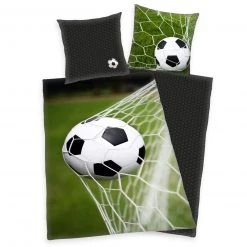 Renforcé-Bettwäsche Set Fußball Design - Grün & Schwarz-Weiß - 135x200 cm