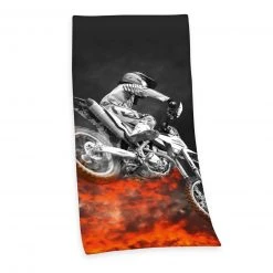 Badetuch MOTORCROSS - Schwarz-Orange - 75x150 cm - Hochwertiges Handtuch für Freizeit und Sport