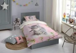 Renforce-Kinderbettwäsche PUSSYCAT - Rosa, 135x200 cm - Weiche und Langlebige Bettwäsche für Kinder -Heimtextilien Verkäufe 9004053400 02 1600Wx1600H
