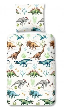 Renforce-Kinderbettwäsche DINO - bunt - 135x200 cm | Atmungsaktive & Haltbare Kinderbettwäsche