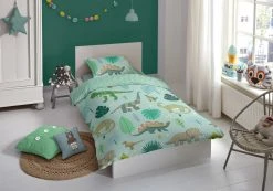Renforce-Kinderbettwäsche DINONO - mint - 135x200 cm | Hochwertige Kinderbettwäsche -Heimtextilien Verkäufe 9004054300 02 1600Wx1600H