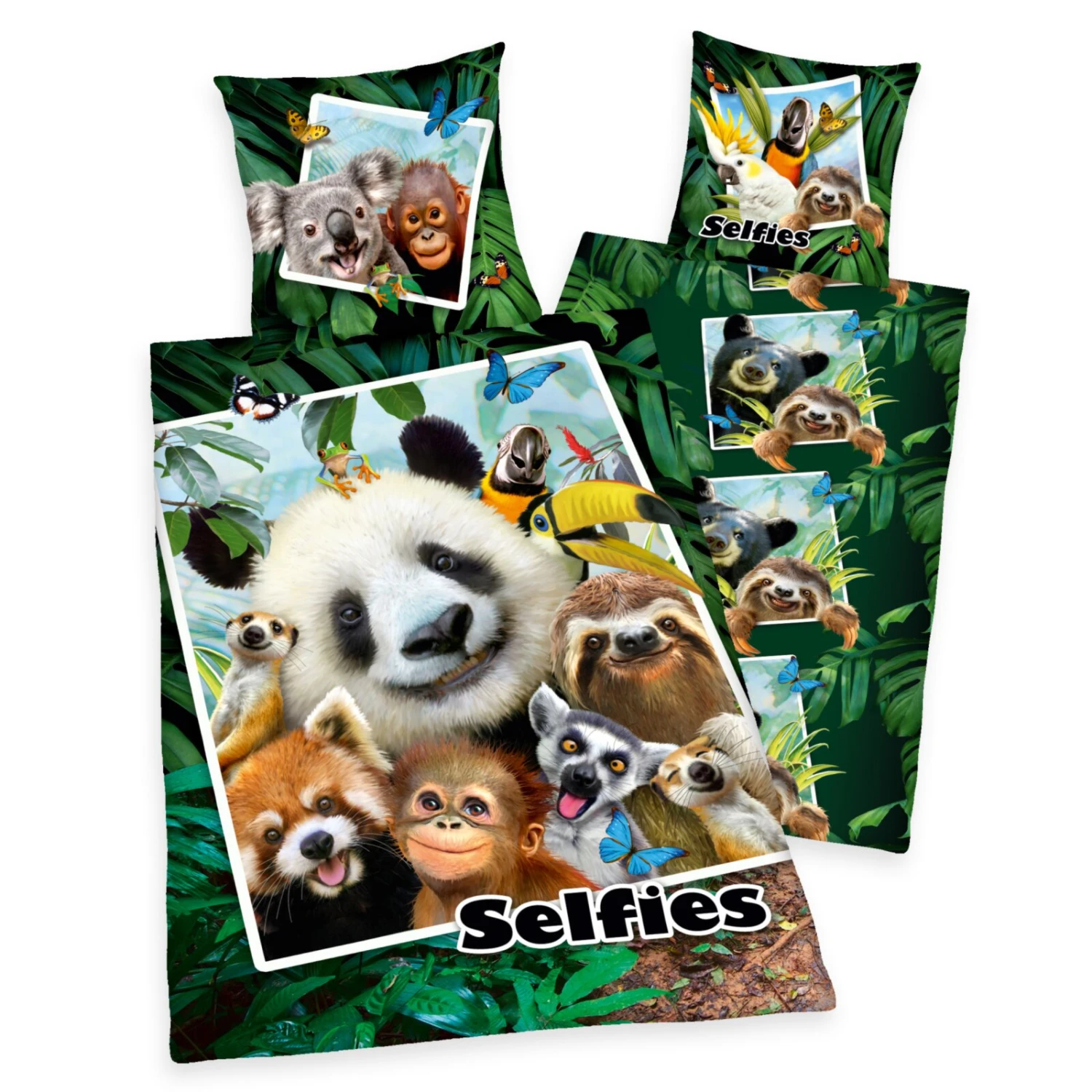 Renforcé-Bettwäsche - SELFIES JUNGLE - 135x200 cm - Premium Kinderbettwäsche 3 Renforcé-Bettwäsche - SELFIES JUNGLE - 135x200 cm - Premium Kinderbettwäsche
