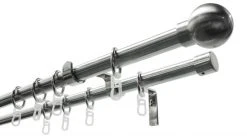Gardinenstangen-Set KUGEL - 2-läufig - Edelstahl-Optik - 120-210 cm - Elegante Vorhangstangen für Zuhause