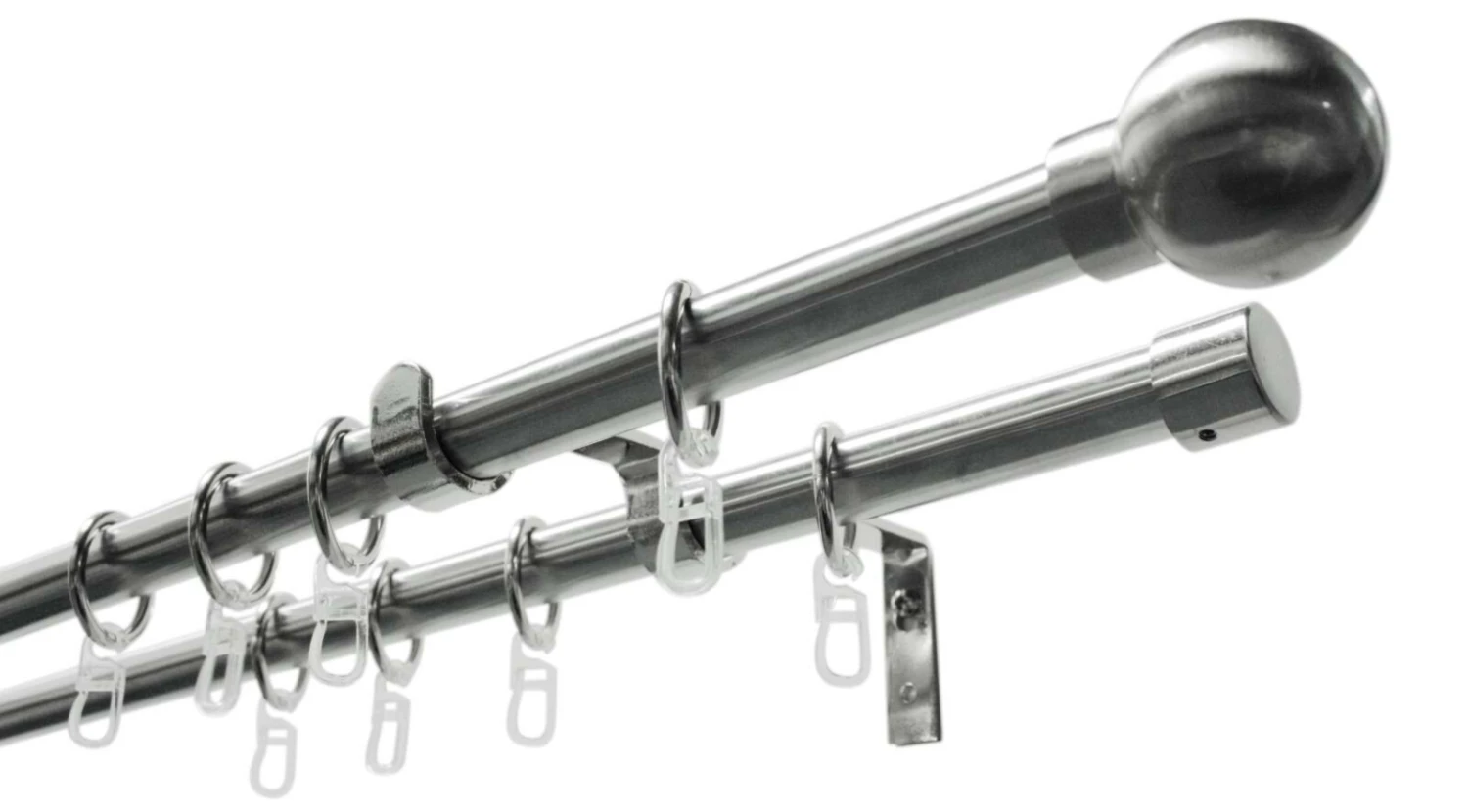 Gardinenstangen-Set KUGEL - 2-läufig - Edelstahl-Optik - 120-210 cm - Elegante Vorhangstangen für Zuhause 3 Gardinenstangen-Set KUGEL - 2-läufig - Edelstahl-Optik - 120-210 cm - Elegante Vorhangstangen für Zuhause