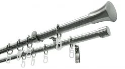 Gardinenstangen-Set KONUS - 2-läufig - Edelstahl-Optik - 120-210 cm - Premium Qualität