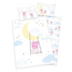 BIO-Bettwäsche PEPPA PIG - weiß-bunt - 100x135 cm - Kinderbettwäsche aus Bio-Baumwolle