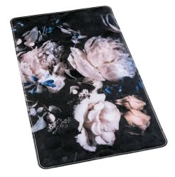 WENKO Wanneneinlage PEONY in schwarz-pastell, 40x70 cm – stilvolles Dusch- & Wannen-Accessoire