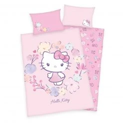 Renforcé-Baby-Bettwäsche HELLO KITTY in Rosa - 100x135 cm - Hochwertige Kinderbettwäsche