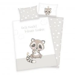 Flanell-Baby-Bettwässe KLEINER RÄUBER - Grau-Weiß, 100x135 cm - Weich & Atmungsaktiv