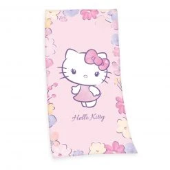 Velours-Badetuch HELLO KITTY - Rosa - 75x150 cm | Weiches Kinderhandtuch | Badtextilien