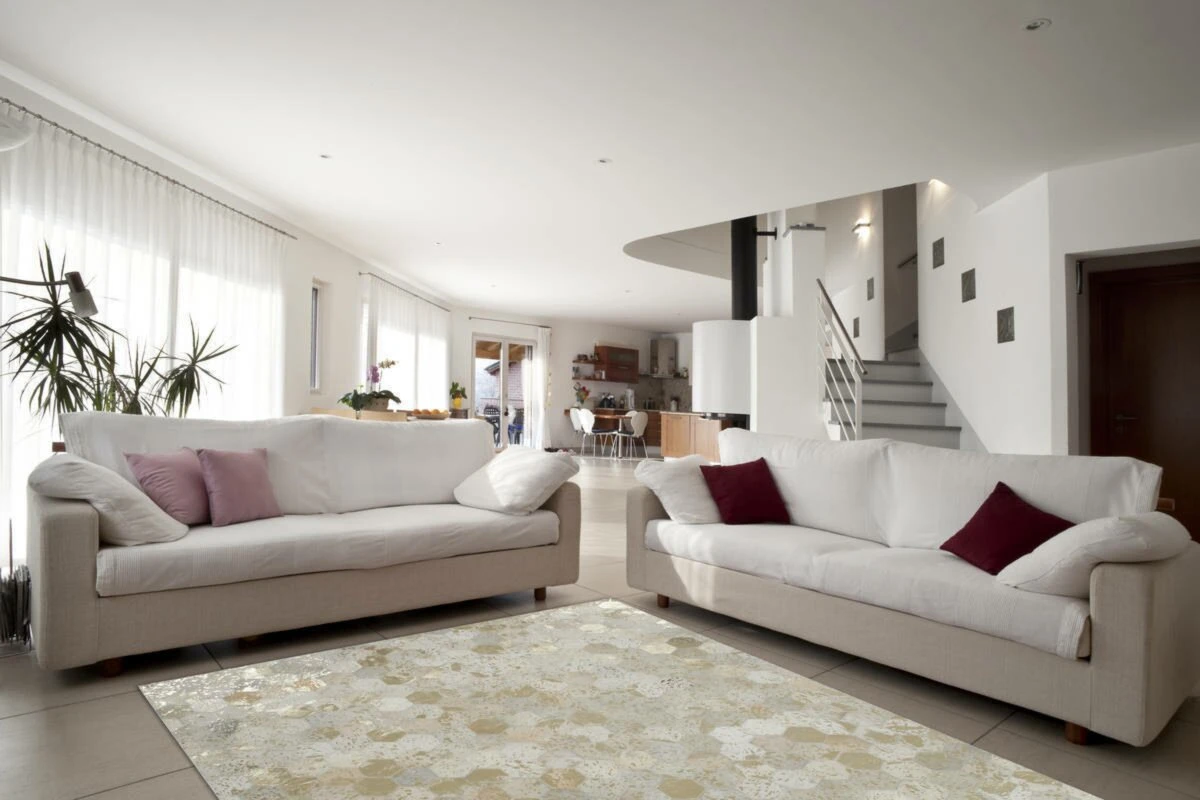 Lederteppich DAZZLE 200 - Elfenbein-Gold - 80x150 cm - Hochwertiger Lederteppich für stilvolles Wohnen 6 Lederteppich DAZZLE 200 - Elfenbein-Gold - 80x150 cm - Hochwertiger Lederteppich für stilvolles Wohnen – Bild 4