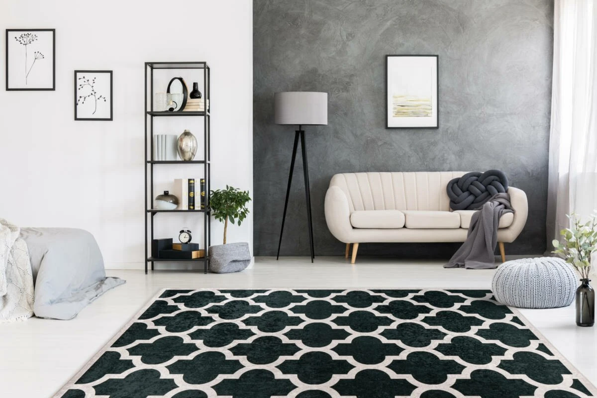 Schwarz-Creme Kurzflorteppich 80x150 cm - Modern & Stilvoll 6 Schwarz-Creme Kurzflorteppich 80x150 cm - Modern & Stilvoll – Bild 4