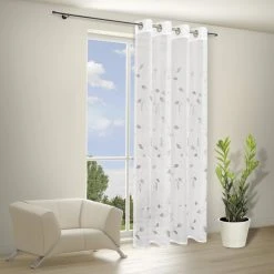 Ösenschal - Weiß-Silber - Blattranke - 140x235 cm - Transparente Gardine -Heimtextilien Verkäufe 9004738100 04 1600Wx1600H