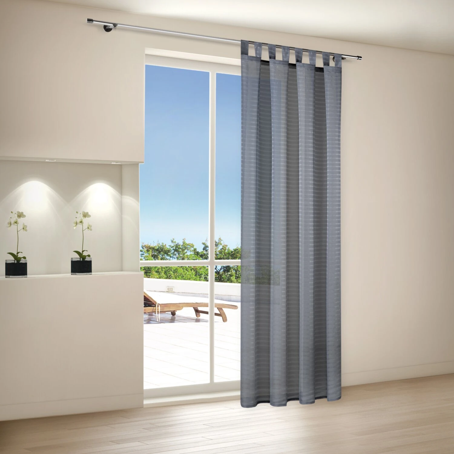 Schlaufenschal Grau Streifen - Transparente Gardine 140x235 cm 4 Schlaufenschal Grau Streifen - Transparente Gardine 140x235 cm – Bild 2