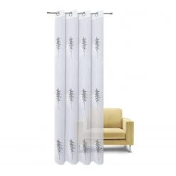 Ösenschal Vorhang Weiß-Anthrazit mit Zweigen - 140x235 cm - Transparente Gardine -Heimtextilien Verkäufe 9004740200 03 1600Wx1600H