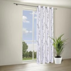 Ösenschal Weiß-Anthrazit mit Zweigen - 140x235 cm - Transparenter Vorhang -Heimtextilien Verkäufe 9004740500 03 1600Wx1600H