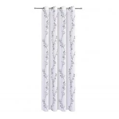 Ösenschal Weiß-Anthrazit mit Zweigen - 140x235 cm - Transparenter Vorhang