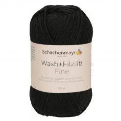 Handstrickgarn WASH + FILZ IT! FINE - Schwarz - 50g | Hochwertiges Häkel- & Strickgarn