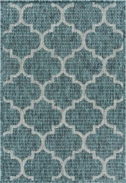 In-/Outdoor-Teppich CROSSES 1 - Blaugrün - 91x61 cm - Hochwertig & Wetterfest