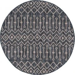 In-/Outdoor Teppich CROSSES 2 - holzkohlegrau - Ø 122 cm - Hochwertiger Teppich für drinnen und draußen