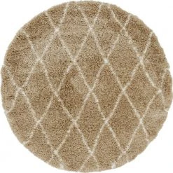 Teppich TEMARA SHAG 3 - Rund - Braungrau - Ø 152 cm - Hochwertiger Langflor-Teppich