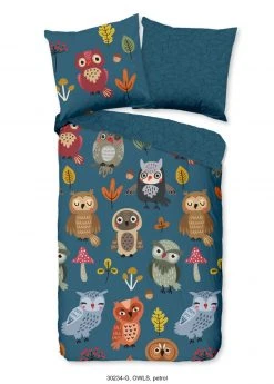 Flanell-Bettwäsche OWLS - petrol - 135x200 cm - Kinderbettwäsche