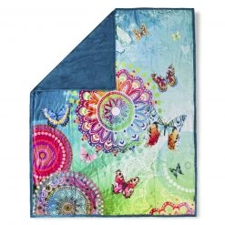 Wohndecke petrol-bunt 130x160 cm - Weiche Fleecedecke für Wohnzimmer & Schlafzimmer