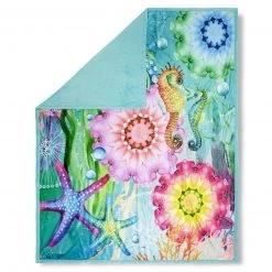 Wohndecke Türkis-Bunt mit Seepferdchen-Muster | 130x160 cm | Kuschelig & Warm