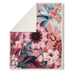 Wohndecke weiß-bunt floral 130x160 cm - gemütliche Fleecedecke für Zuhause