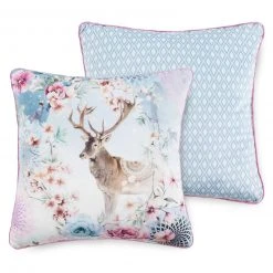 Sofakissen DESNA - Hirsch-Motiv - Hellblau - 48x48 cm - Premium Bezug