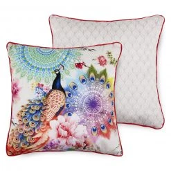 Sofakissen BENGTA - Pfau - Weiß - 48x48 cm | Premium Sofakissen | Kissen für Sofa