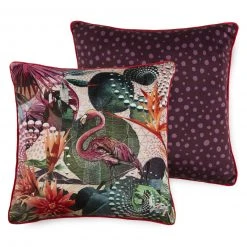 Sofakissen SIRKE - Pelikan Design in Lila-Creme - 48x48 cm - Hochwertiges Kissen für Sofa und Wohnzimmer